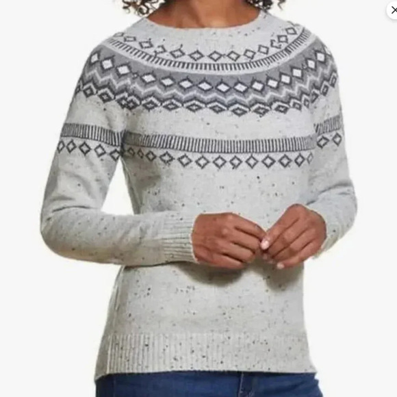 Weatherproof Sweaters - Weatherproof Vintage Women's Fair Isle Grey Black Knit Sweater Size Medium Cozy